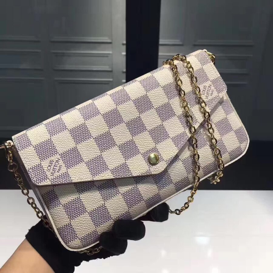 felicie pochette , white leather with damier wallet on chain