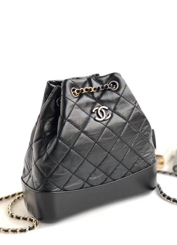 Gabrielle Backpack , black Calfskin with gold hardware