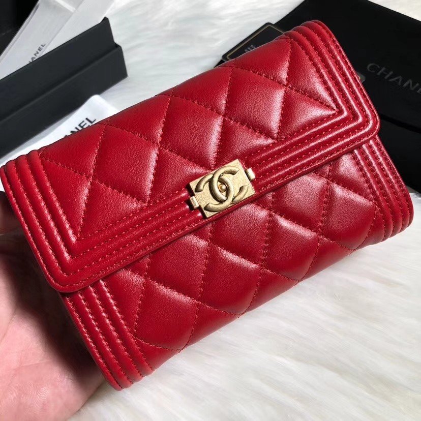 Chanel Leboy Wallet , red lambskin with gold hardware