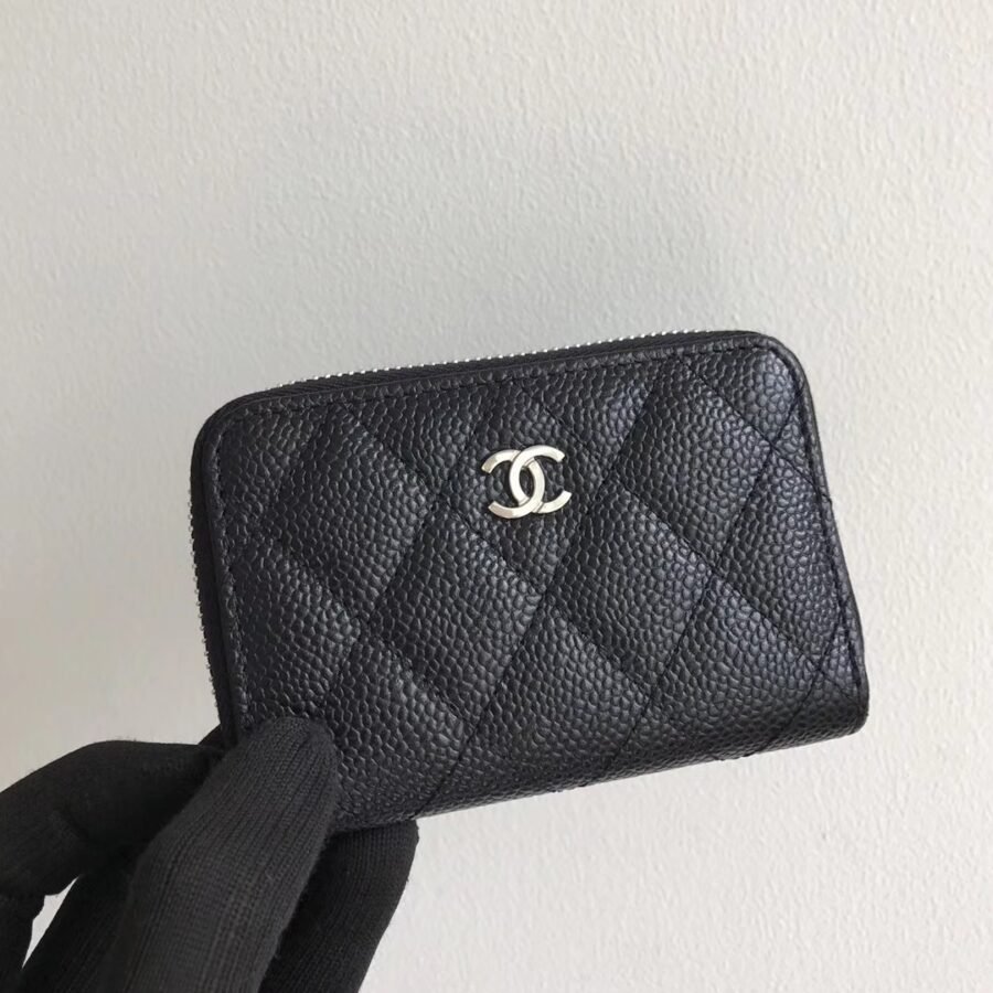 Chanel Zipper Wallet , black caviar with silver hardware