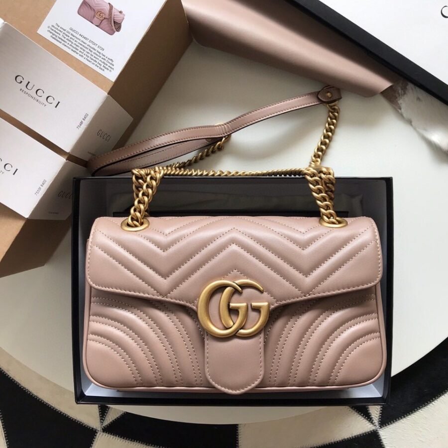 Gucci Marmont , nude leather with gold hardware