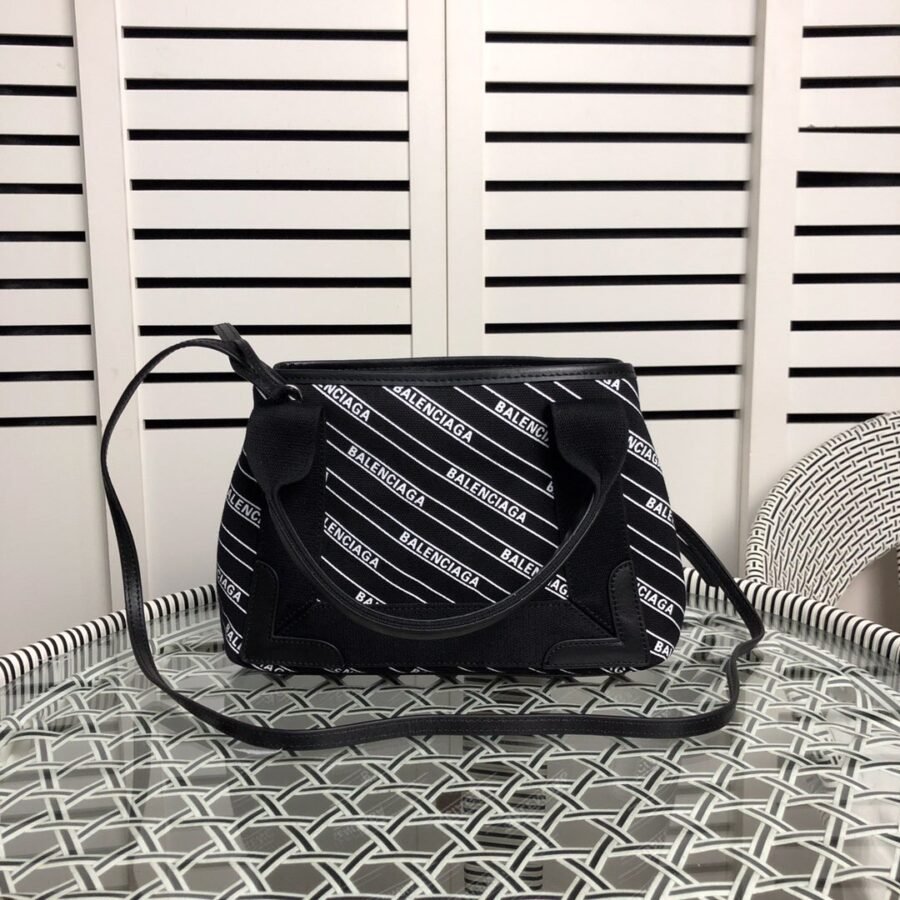 Logo Lettering Pattern Tote , black Canvas with silver hardware