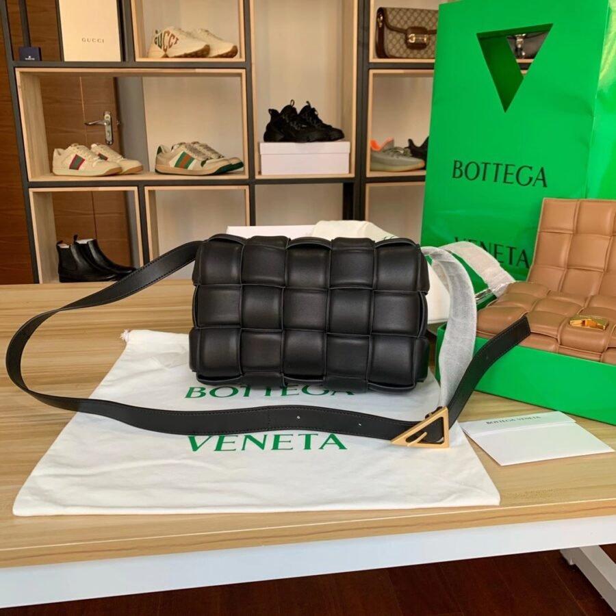 Cassette Bag , black leather with gold hardware