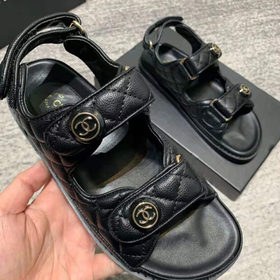 Dad Sandals , black caviar with gold hardware