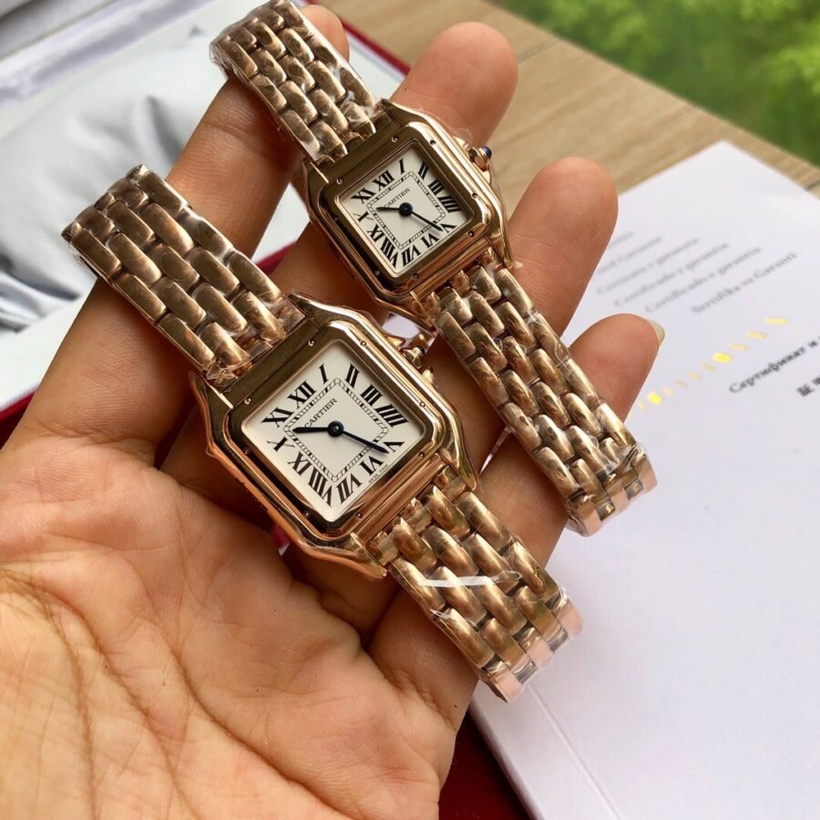 Panthere Medium , gold Plated Gold with Sapphire Glass and Swiss Valjeaux Engine