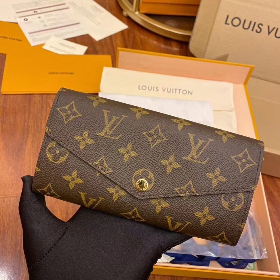 Sarah Wallet , brown monogram canvas with gold hardware