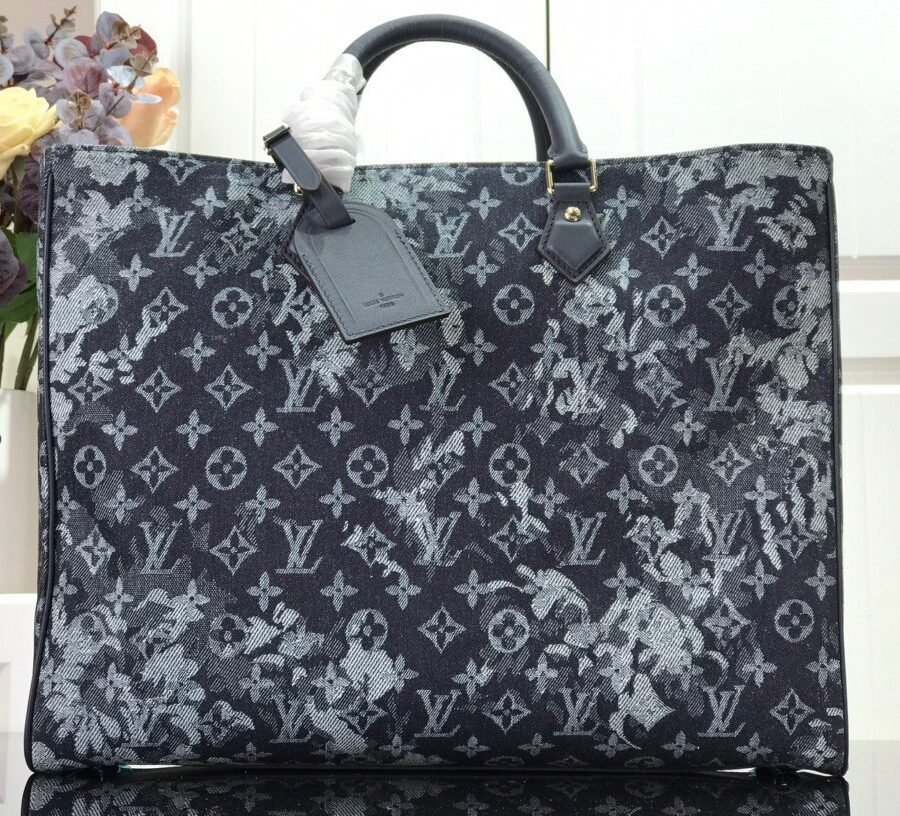 Lv Tote Tapestry , blue Fabric with gold hardware