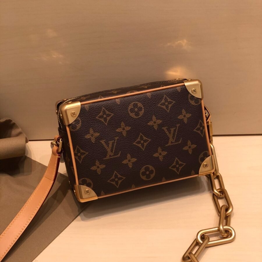 Small Chain Briefcase , brown monogram canvas with gold hardware