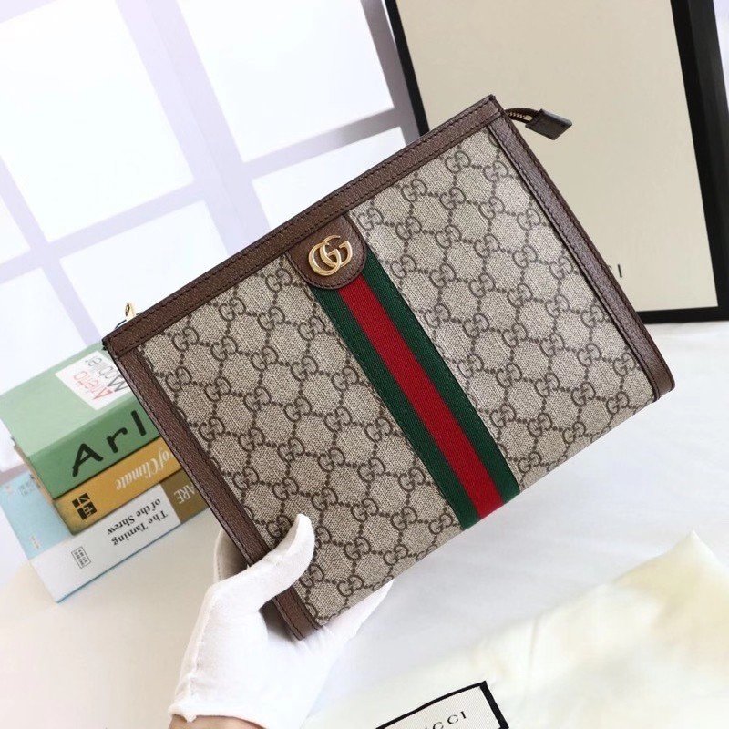 GG Supreme Portfolio , brown monogram canvas with gold hardware